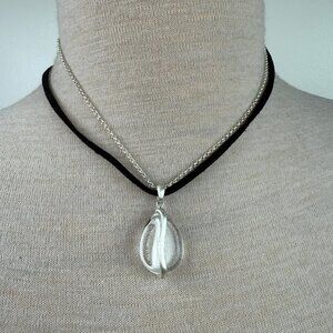 Nine West Clear Wrapped Pendant on Black Cord & Chain 16-18"
